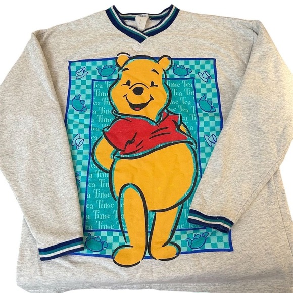 Disney Tops - Disney Vintage  90s Winnie the Pooh Graphic Sweatshirt Gray Unisex L "Tea Time"